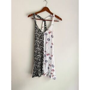 Intimately Free People Floral Daisy Split Print Mini Dress Black White XS